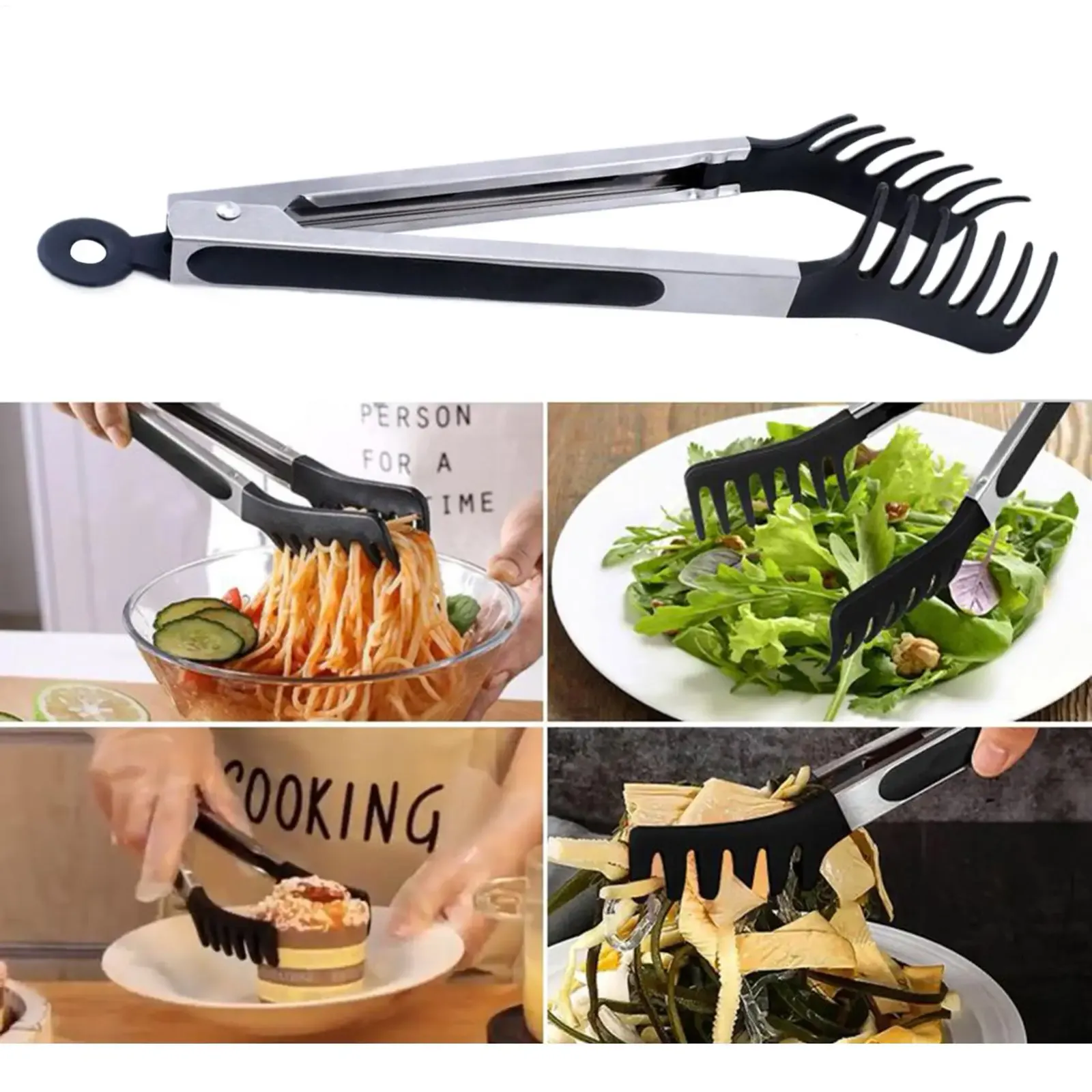 Pince de cuisine en silicone en situation