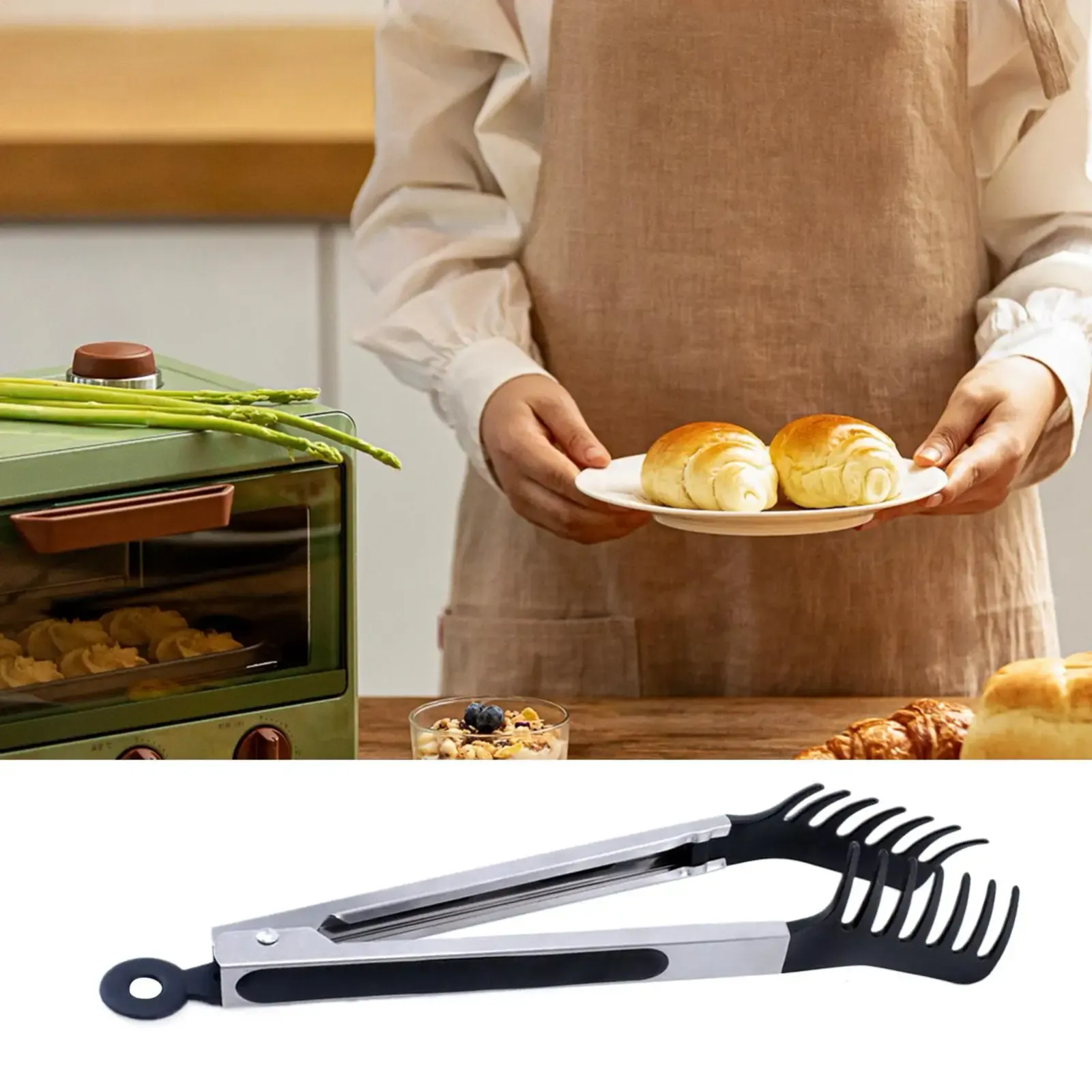 Pince de cuisine en silicone, dents antidérapantes