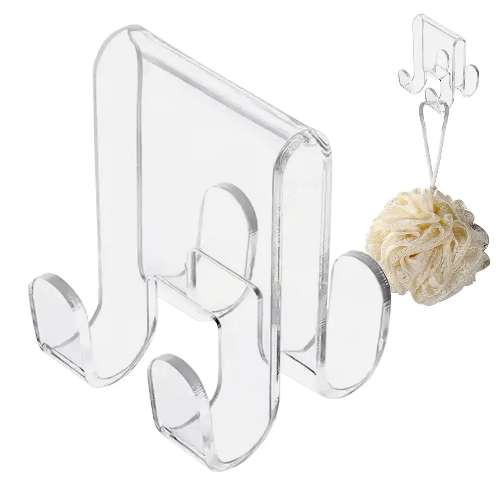 Crochet de douche transparent sur porte en verre