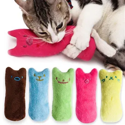Jouet interactif en peluche à la menthe pour chat, avec son, à mâcher et à griffer
