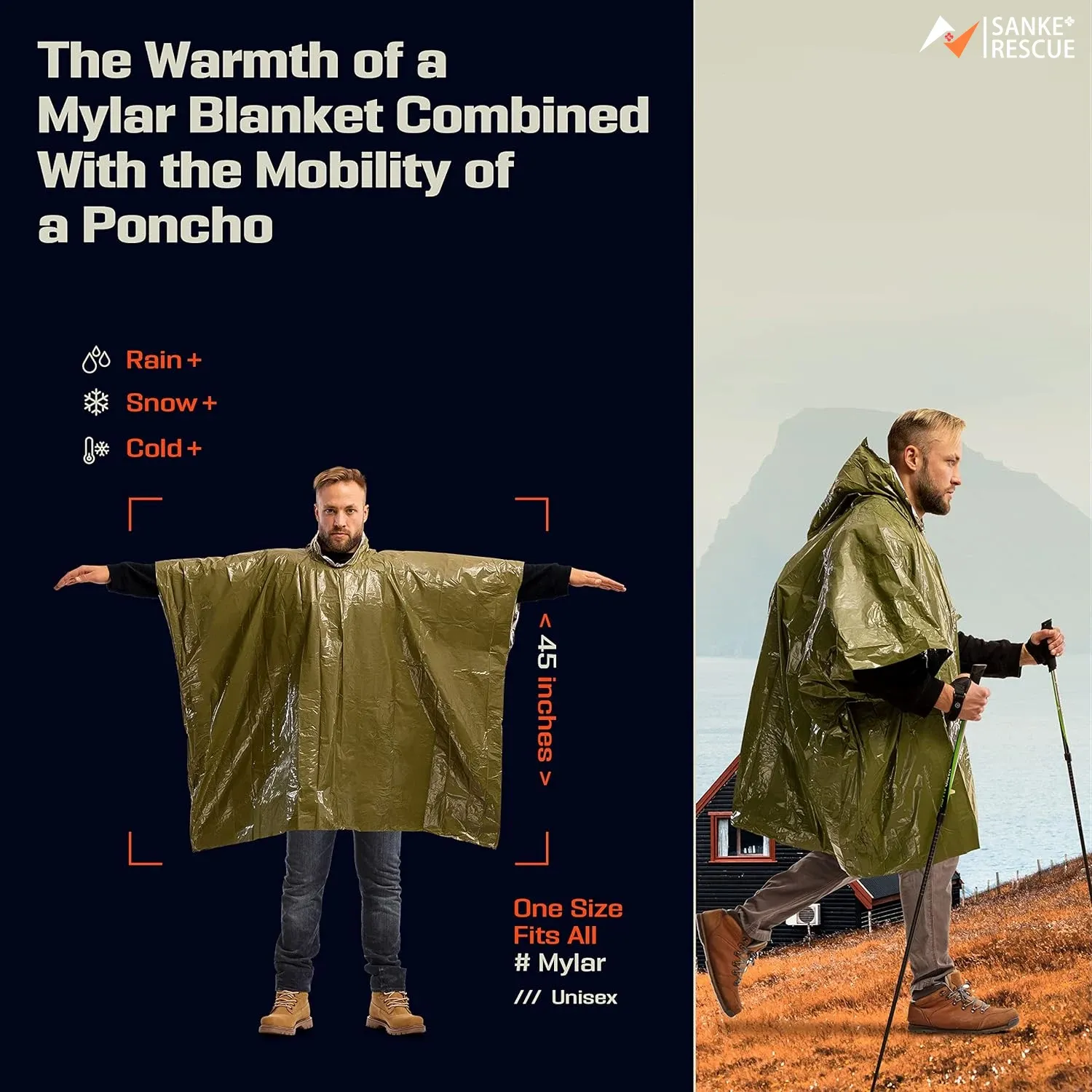 Poncho d'urgence jetable imperméable en film aluminium, isolation thermique contre le froid 2
