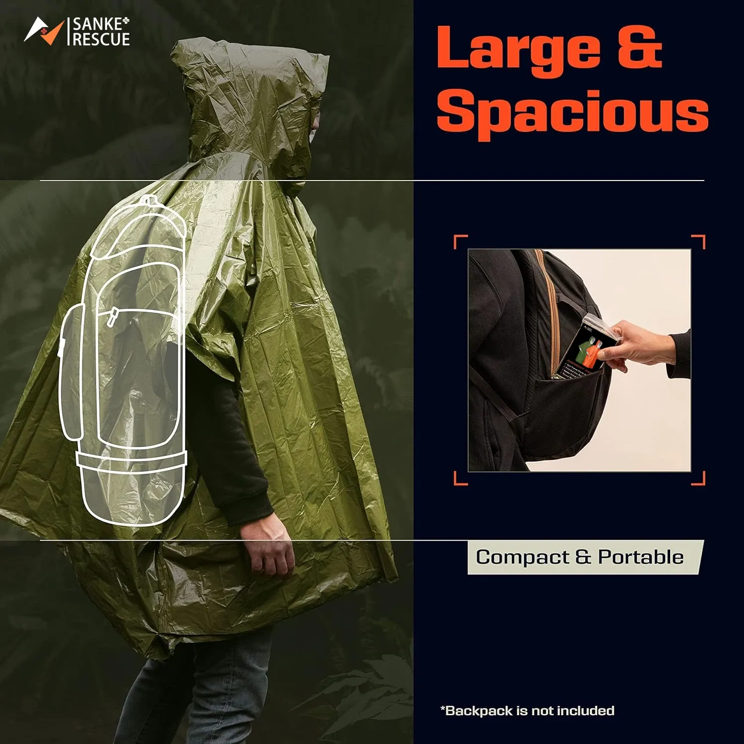 Poncho d'urgence jetable imperméable en film aluminium, isolation thermique contre le froid 6