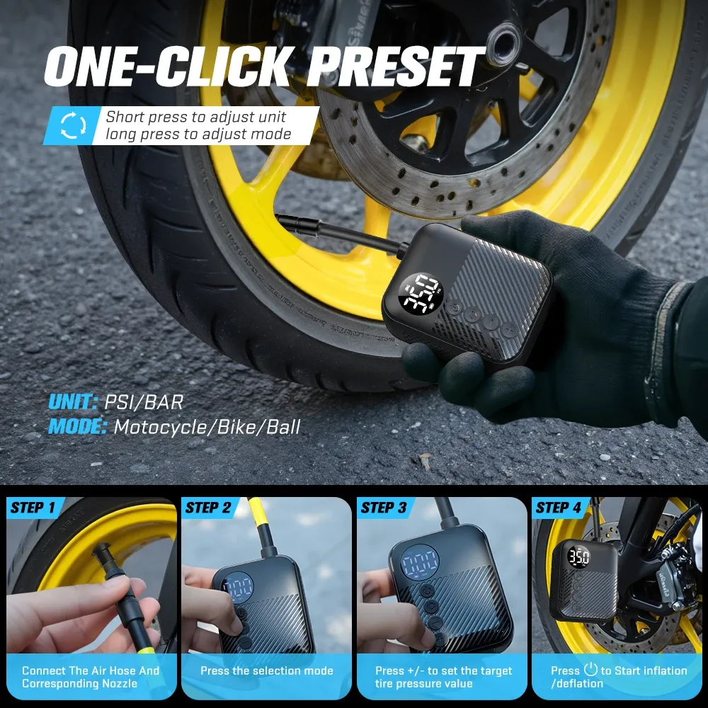 Pompe à vélo électrique portable Carsun Mini, gonfleur de pneus sans fil, 150 PSI max, batterie 480 mAh avec écran 2