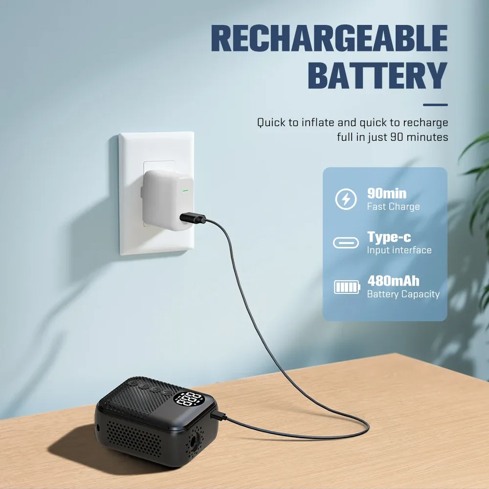 Pompe à vélo électrique portable Carsun Mini, gonfleur de pneus sans fil, 150 PSI max, batterie 480 mAh avec écran 4