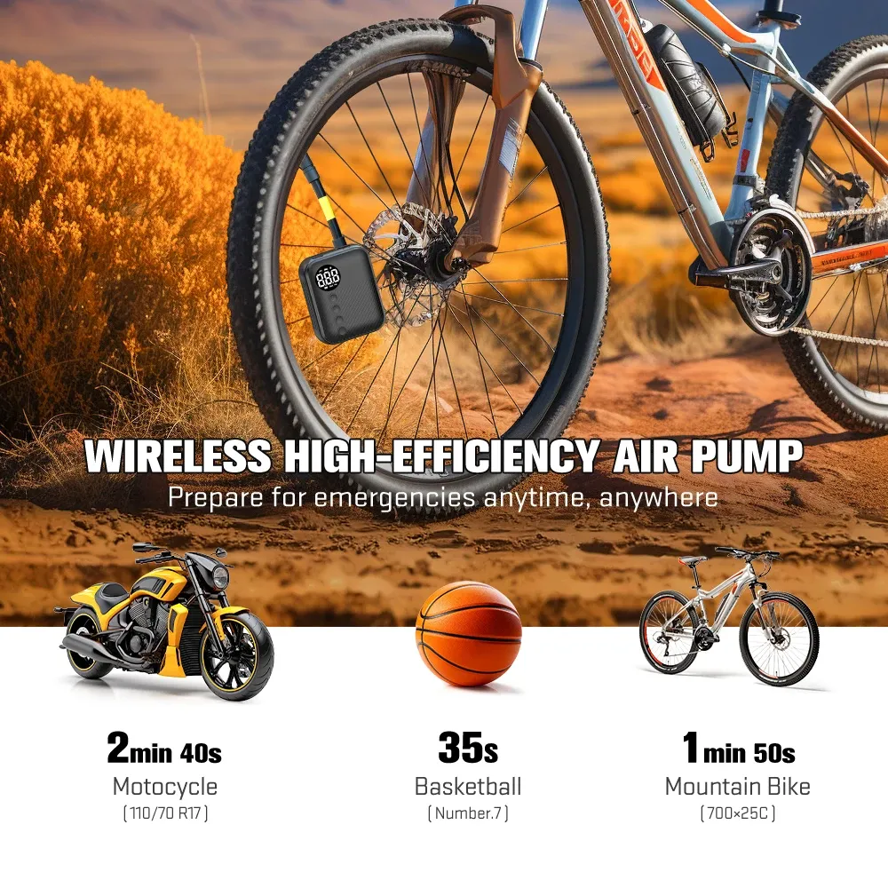 Pompe à vélo électrique portable Carsun Mini, gonfleur de pneus sans fil, 150 PSI max, batterie 480 mAh avec écran 6