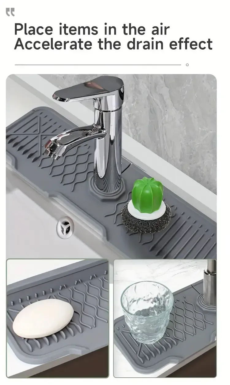 Protecteur de robinet en silicone installé dans un évier de cuisine