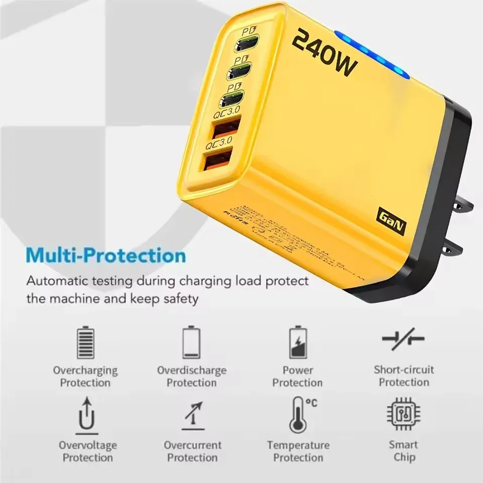 Chargeur de bureau GaN 240 W 5 en 1 pour iPhone 17, iPhone 16 Pro et ordinateur portable Samsung, avec câble USB-C vers USB-C 5