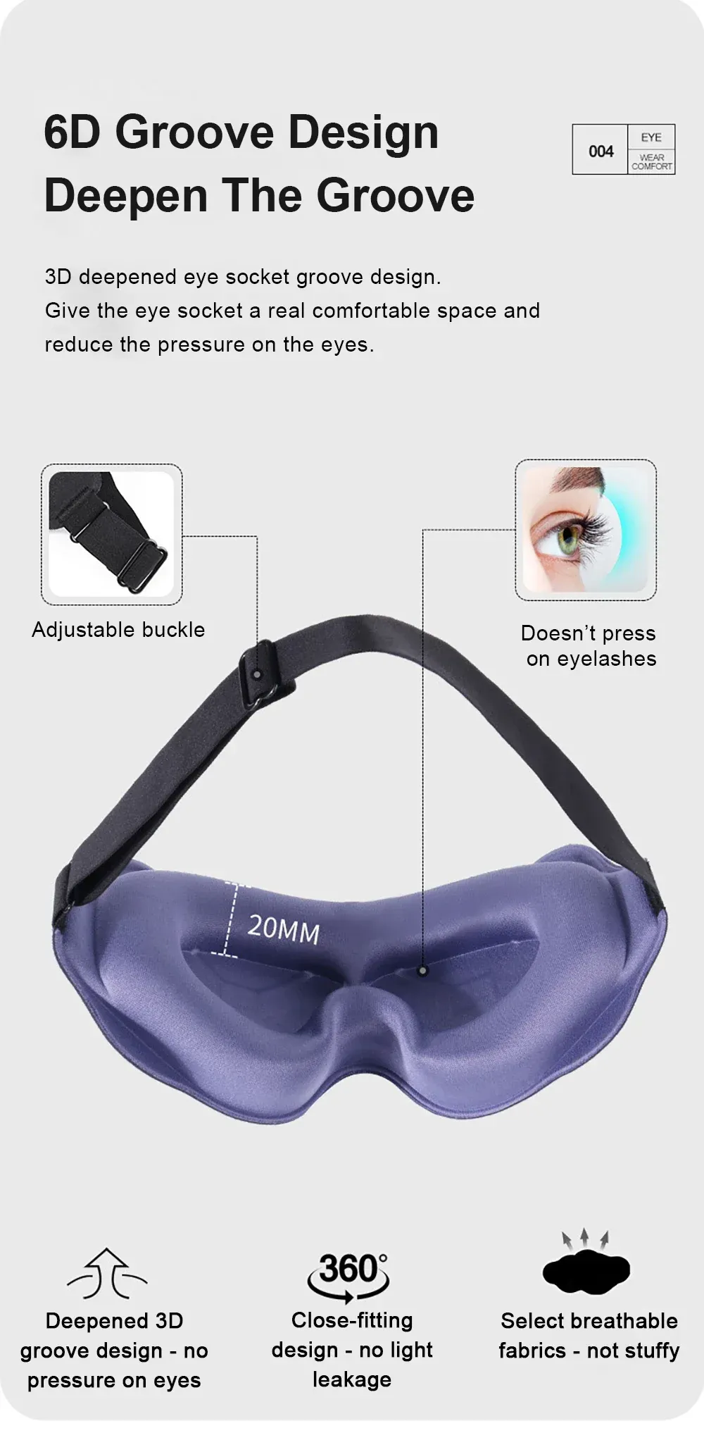 Masque de sommeil 3D occultant, détail des matières