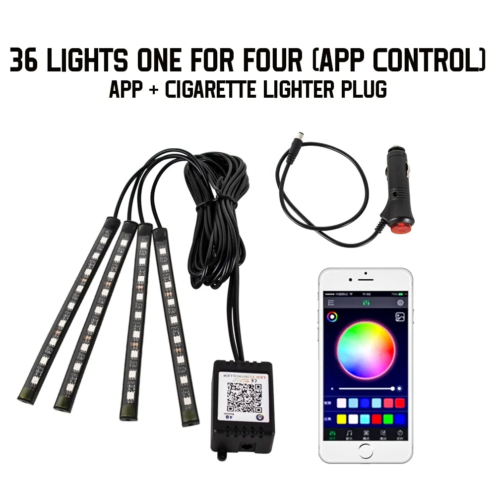 Lumière d'ambiance intérieure de voiture au néon RVB à 48 et 72 LED, avec télécommande sans fil USB et contrôle par application musicale 13