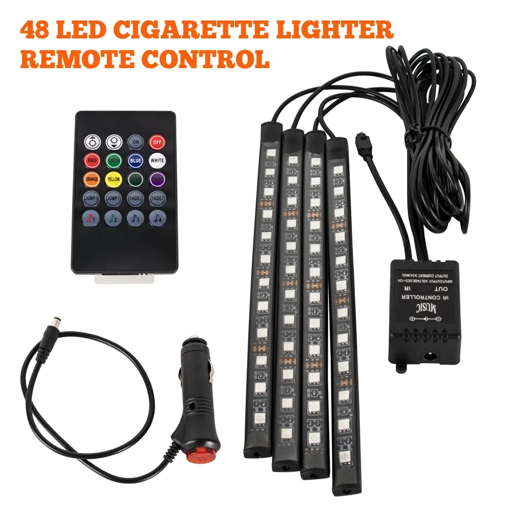 Lumière d'ambiance intérieure de voiture au néon RVB à 48 et 72 LED, avec télécommande sans fil USB et contrôle par application musicale 7