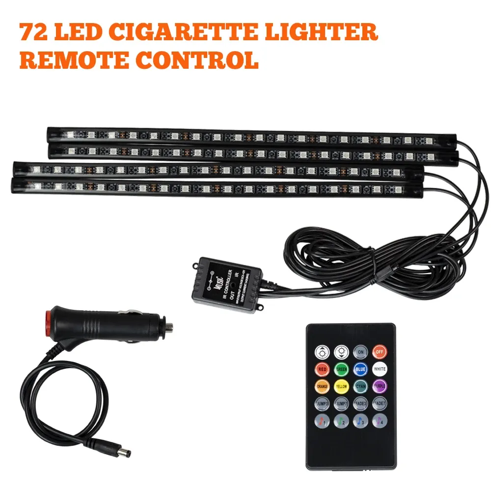 Lumière d'ambiance intérieure de voiture au néon RVB à 48 et 72 LED, avec télécommande sans fil USB et contrôle par application musicale 20