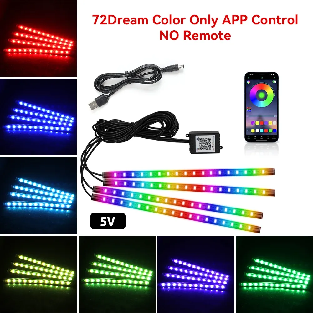 Lumière d'ambiance intérieure de voiture au néon RVB à 48 et 72 LED, avec télécommande sans fil USB et contrôle par application musicale 15