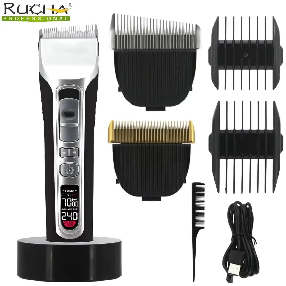 Tondeuse à cheveux électrique à lame mobile, rechargeable par USB, avec écran LCD, pour salon et barbier - Image 1