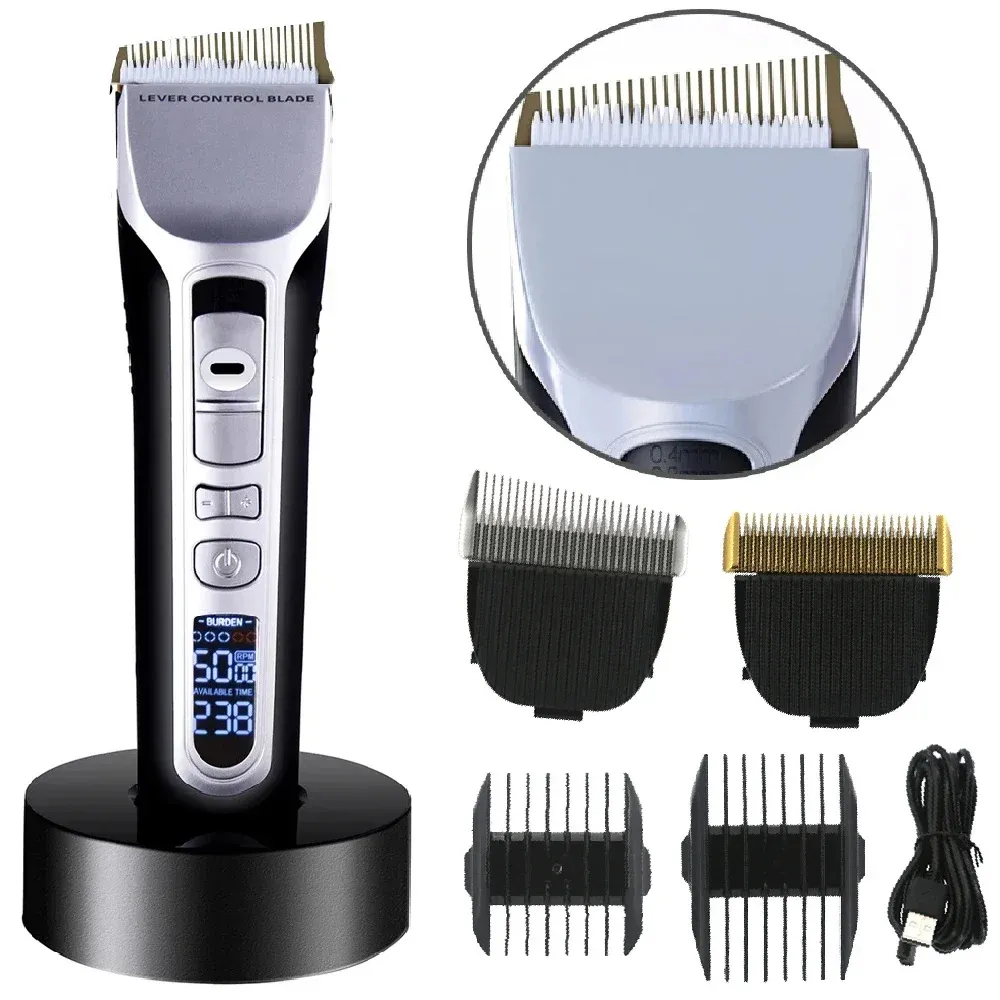 Tondeuse à cheveux électrique à lame mobile, rechargeable par USB, avec écran LCD, pour salon et barbier 9