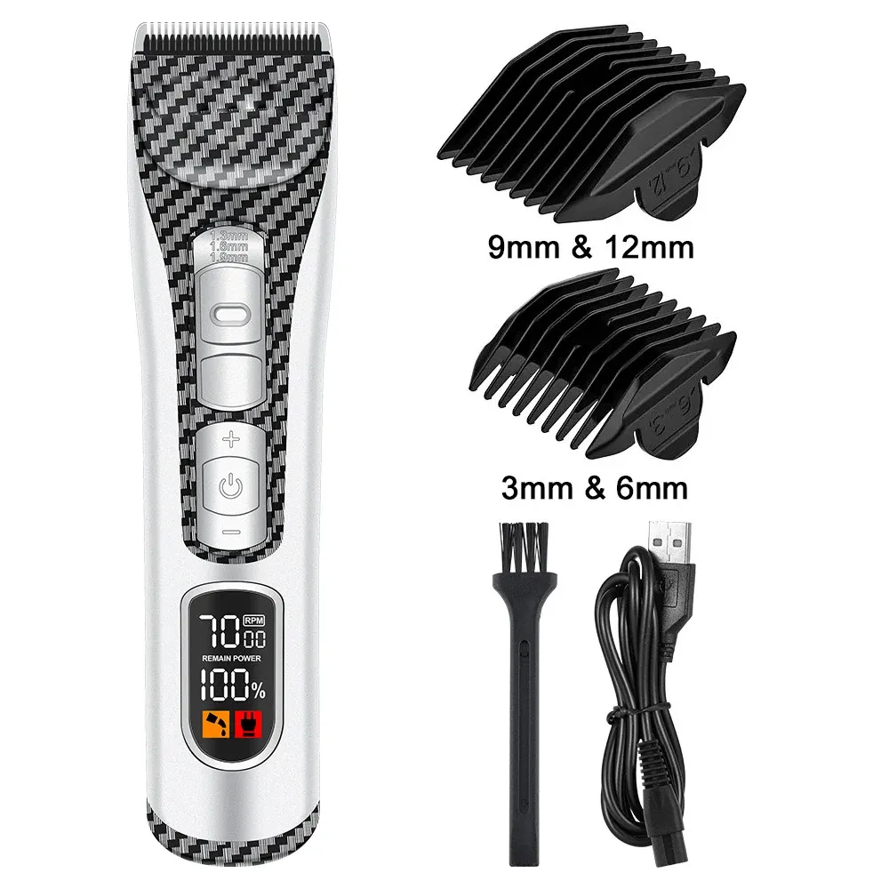 Tondeuse à cheveux électrique à lame mobile, rechargeable par USB, avec écran LCD, pour salon et barbier 12