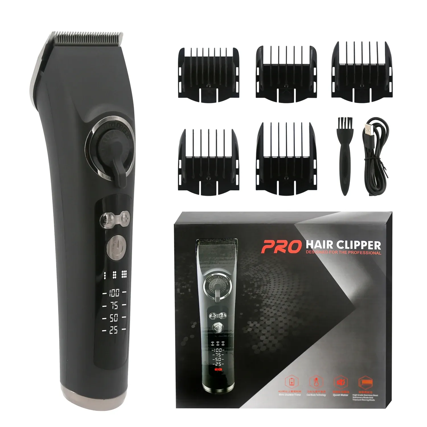 Tondeuse à cheveux électrique à lame mobile, rechargeable par USB, avec écran LCD, pour salon et barbier 14