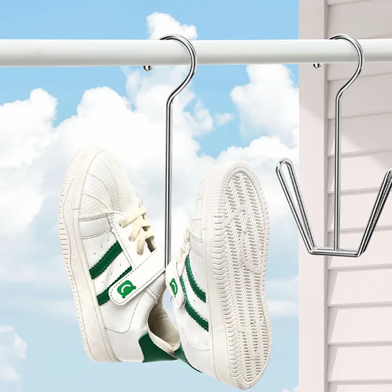 Étendoir à chaussures en acier inoxydable avec cintre à vêtements et crochet, solution de rangement gain de place pour garde-robe