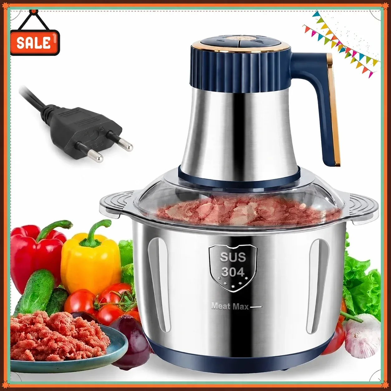 Hachoir à viande électrique en acier inoxydable 5 L, grande capacité