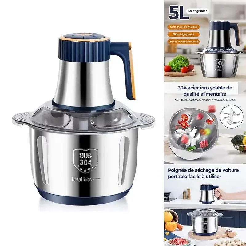Hachoir à viande électrique en acier inoxydable 5 L, grande capacité 6