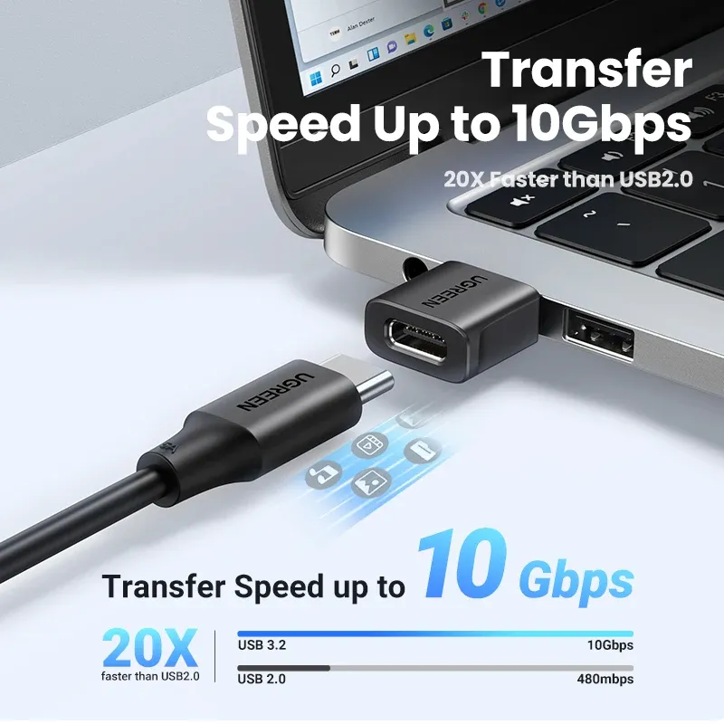 UGREEN Adaptateur USB 3.1 Type-C OTG, câble adaptateur mâle USB-C vers femelle USB-C pour MacBook, Samsung S10, Huawei 2