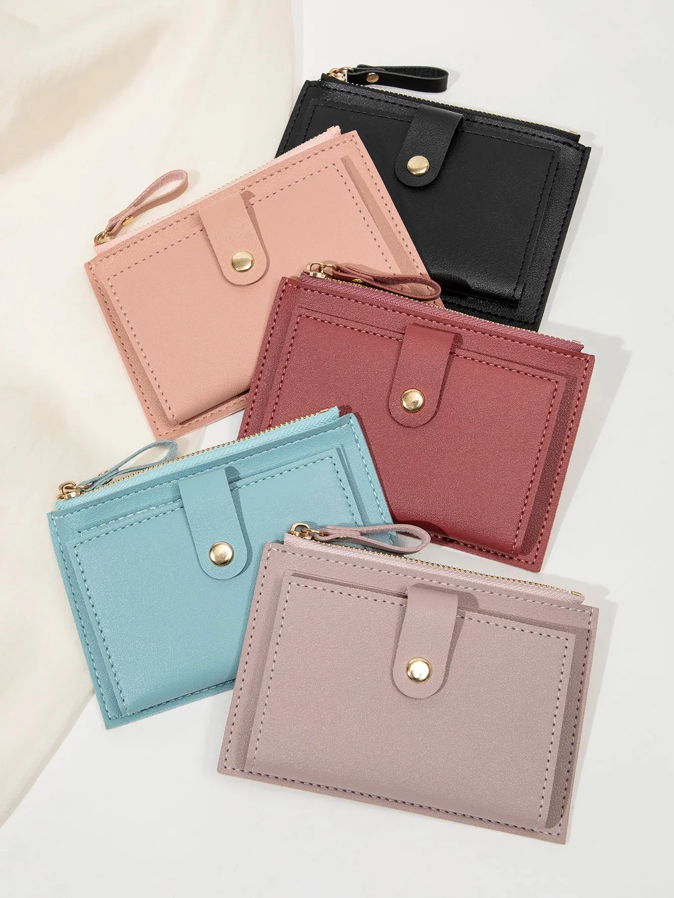 Porte-cartes court pour femme minimaliste et tendance, ultra-fin, mini portefeuille en similicuir PU 6
