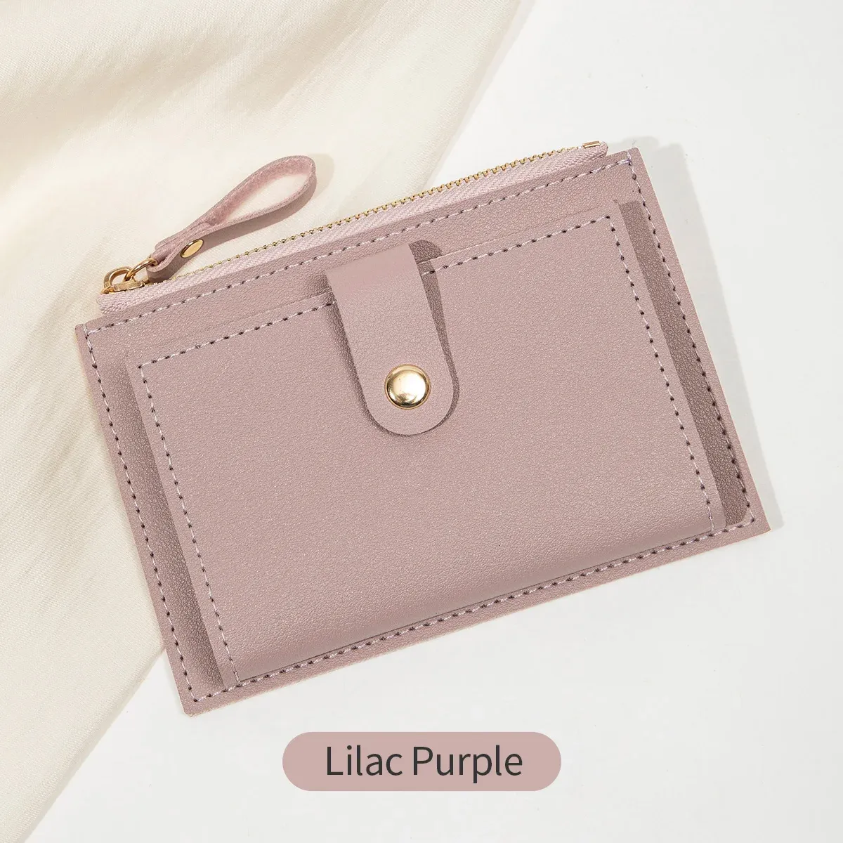 Porte-cartes court pour femme minimaliste et tendance, ultra-fin, mini portefeuille en similicuir PU 8