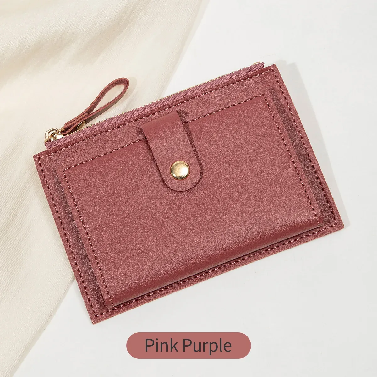 Porte-cartes court pour femme minimaliste et tendance, ultra-fin, mini portefeuille en similicuir PU 11