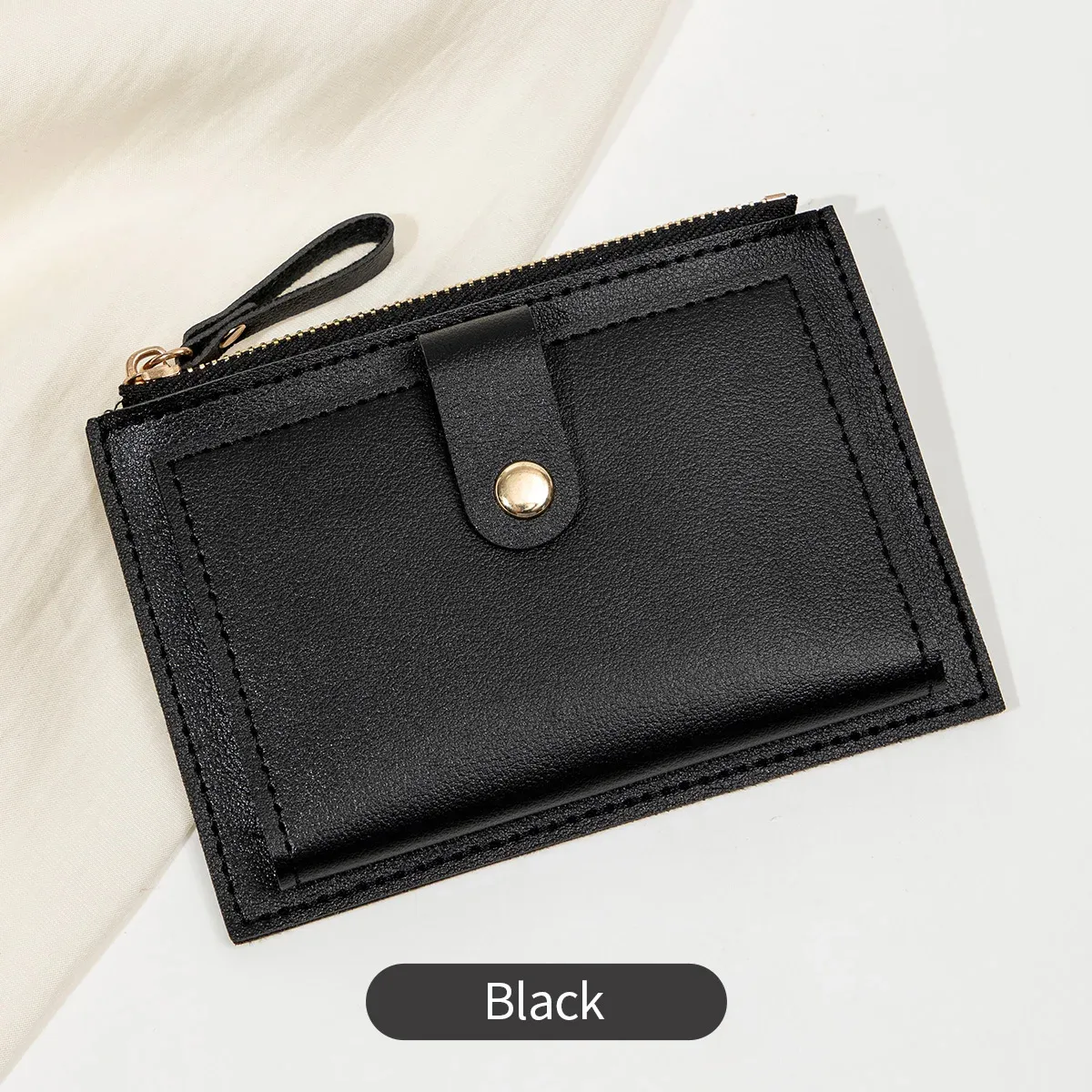 Porte-cartes court pour femme minimaliste et tendance, ultra-fin, mini portefeuille en similicuir PU 9