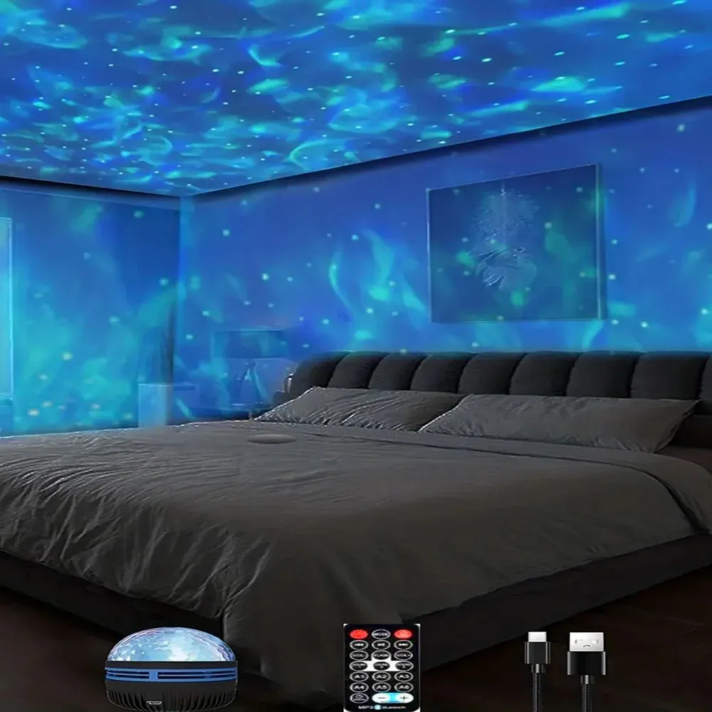 Projecteur d'étoiles et de galaxies à effet vagues d'océan, veilleuse pour chambre à coucher, 7 couleurs