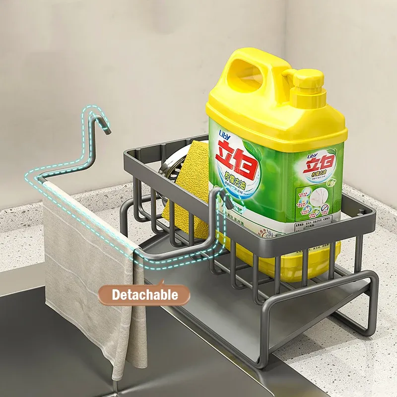 Support de rangement pour outils de nettoyage d'évier, égouttoir multifonctionnel en acier inoxydable pour cuisine, organisateur pour éponges et nettoyants, porte-chiffon 4