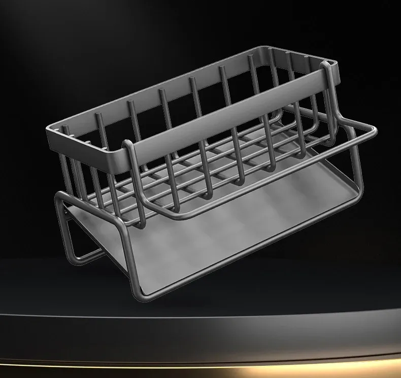Support de rangement en situation dans un évier de cuisine
