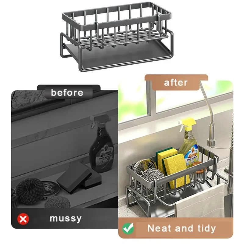 Support de rangement pour éponges et outils de nettoyage en acier inoxydable