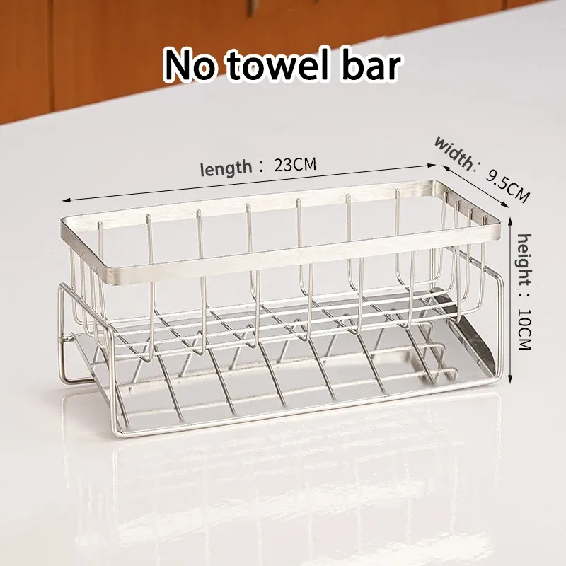 Support de rangement pour outils de nettoyage d'évier, égouttoir multifonctionnel en acier inoxydable pour cuisine, organisateur pour éponges et nettoyants, porte-chiffon 9