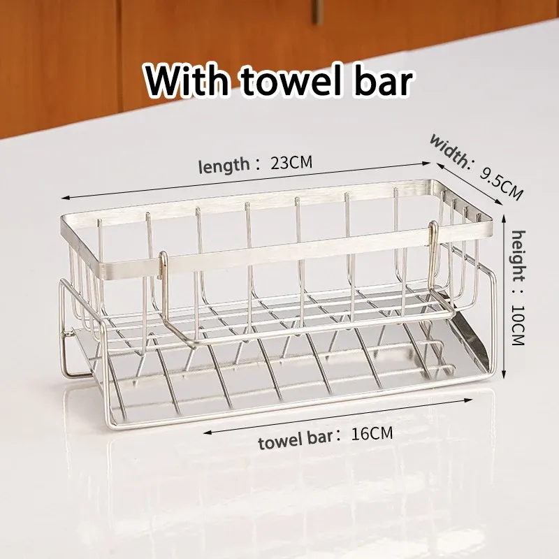 Support de rangement pour outils de nettoyage d'évier, égouttoir multifonctionnel en acier inoxydable pour cuisine, organisateur pour éponges et nettoyants, porte-chiffon 8