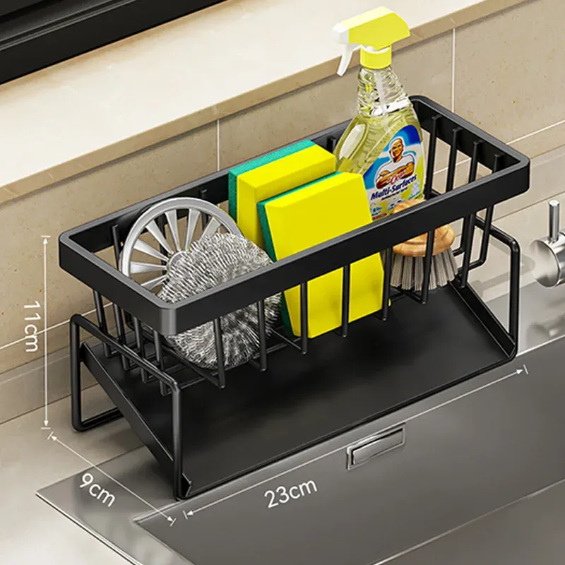Support de rangement pour outils de nettoyage d'évier, égouttoir multifonctionnel en acier inoxydable pour cuisine, organisateur pour éponges et nettoyants, porte-chiffon 13