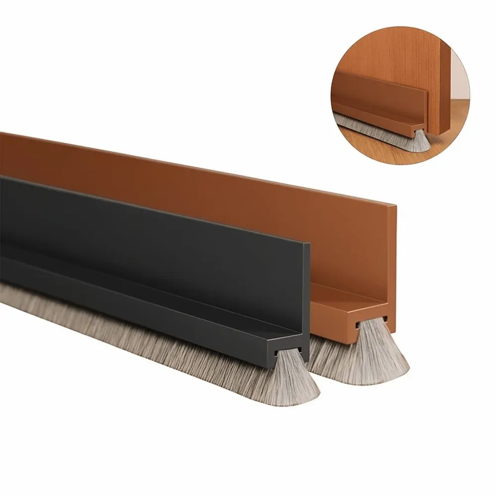 Bas de porte auto-adhésif en PVC avec brosse de 100 cm, joint d'étanchéité anti-insectes et anti-intempéries pour salon - Image 1