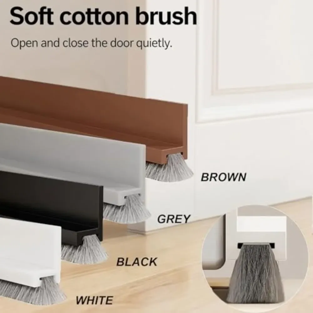 Bas de porte auto-adhésif en PVC avec brosse de 100 cm, joint d'étanchéité anti-insectes et anti-intempéries pour salon 4