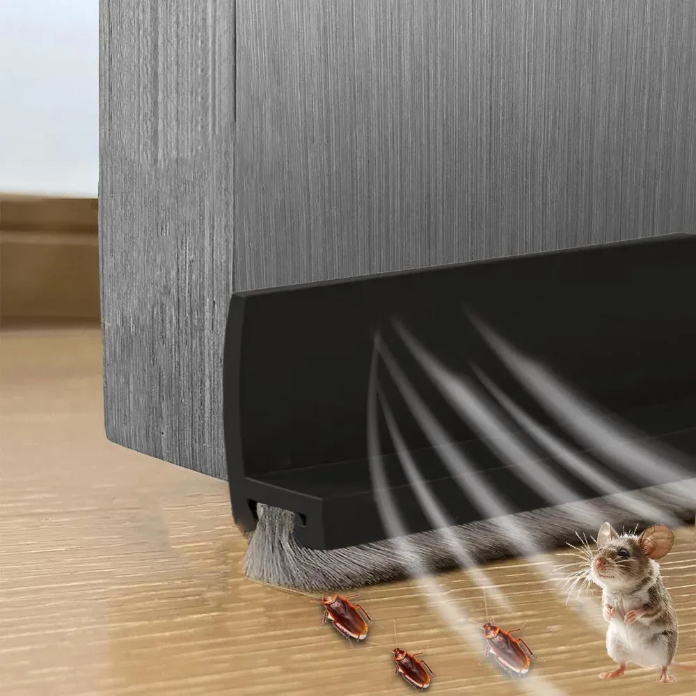 Bas de porte auto-adhésif en PVC avec brosse de 100 cm, joint d'étanchéité anti-insectes et anti-intempéries pour salon 10