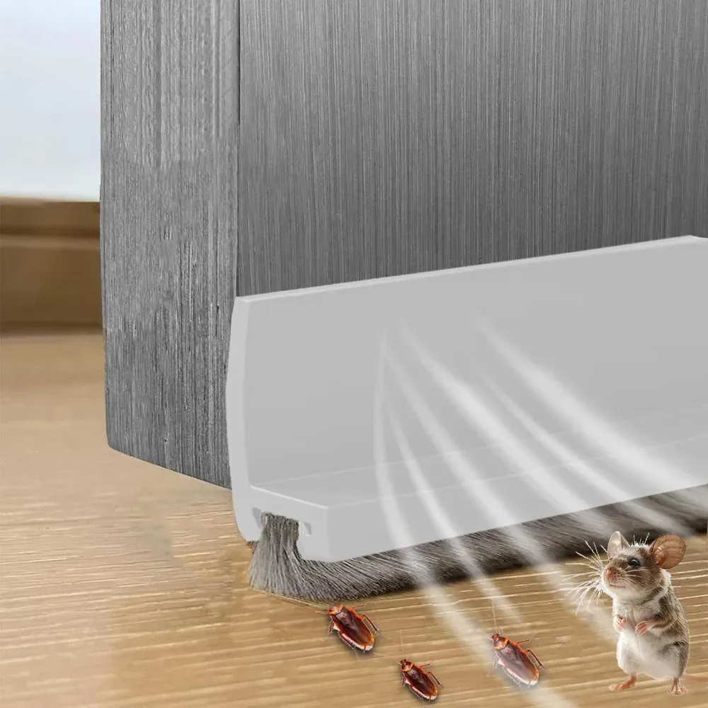 Bas de porte auto-adhésif en PVC avec brosse de 100 cm, joint d'étanchéité anti-insectes et anti-intempéries pour salon 8