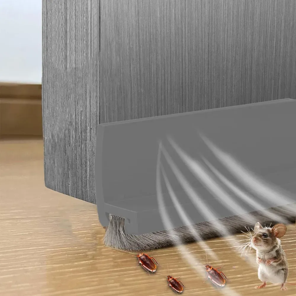 Bas de porte auto-adhésif en PVC avec brosse de 100 cm, joint d'étanchéité anti-insectes et anti-intempéries pour salon 9