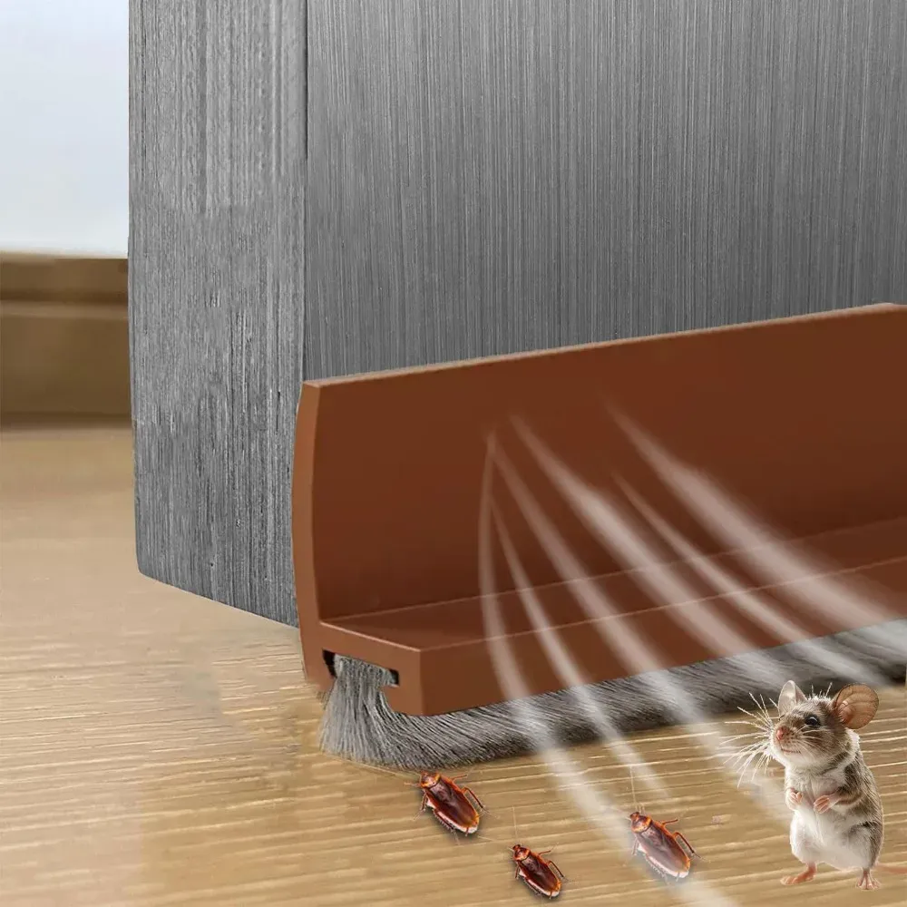 Bas de porte auto-adhésif en PVC avec brosse de 100 cm, joint d'étanchéité anti-insectes et anti-intempéries pour salon 7