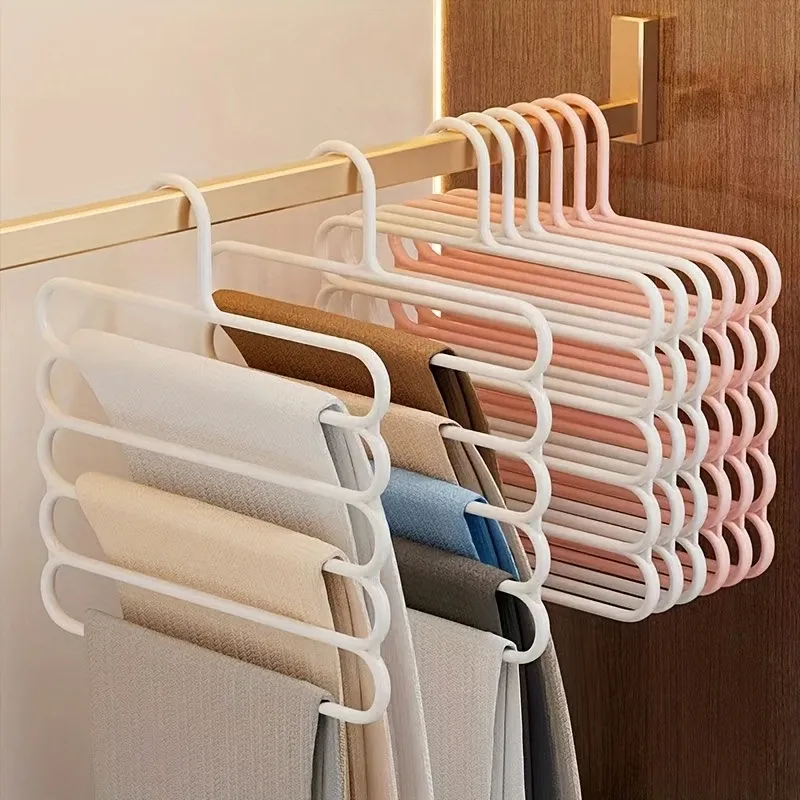 Organisateur de pantalons pour placard à 5 niveaux, cintre multifonctionnel peu encombrant pour vêtements, pantalons, écharpes et cravates 2