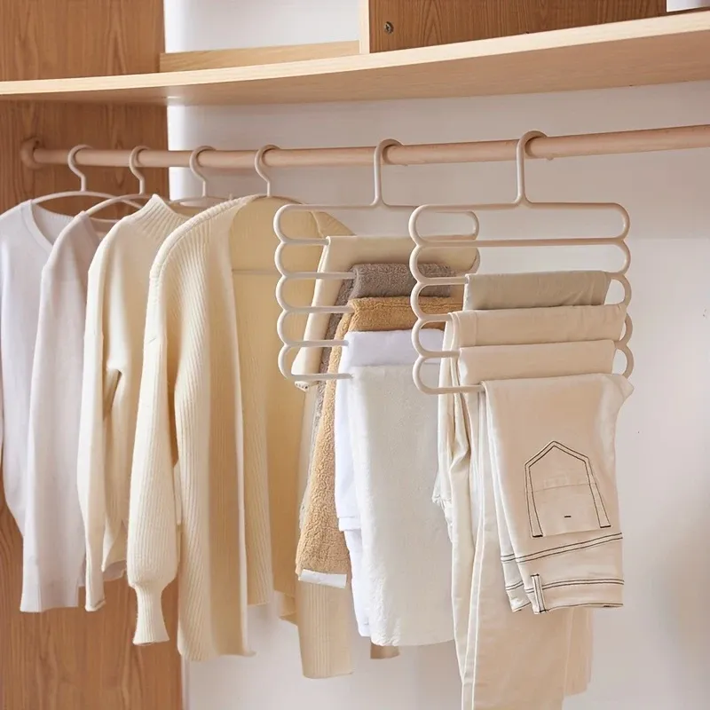 Organisateur de pantalons pour placard à 5 niveaux, cintre multifonctionnel peu encombrant pour vêtements, pantalons, écharpes et cravates