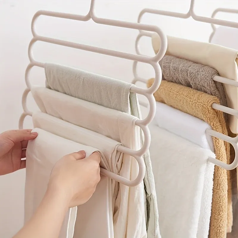 Organisateur de pantalons pour placard à 5 niveaux, cintre multifonctionnel peu encombrant pour vêtements, pantalons, écharpes et cravates 3