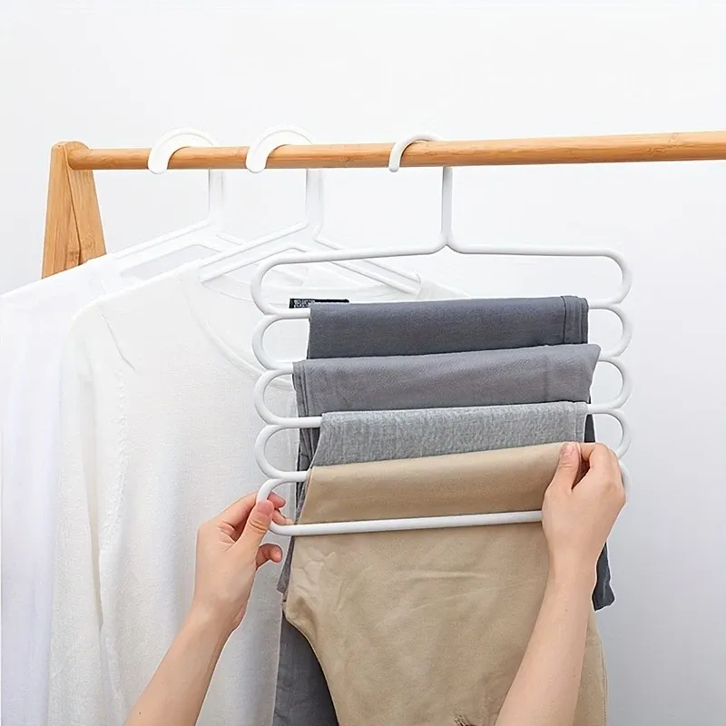 Organisateur de pantalons pour placard à 5 niveaux, cintre multifonctionnel peu encombrant pour vêtements, pantalons, écharpes et cravates 5