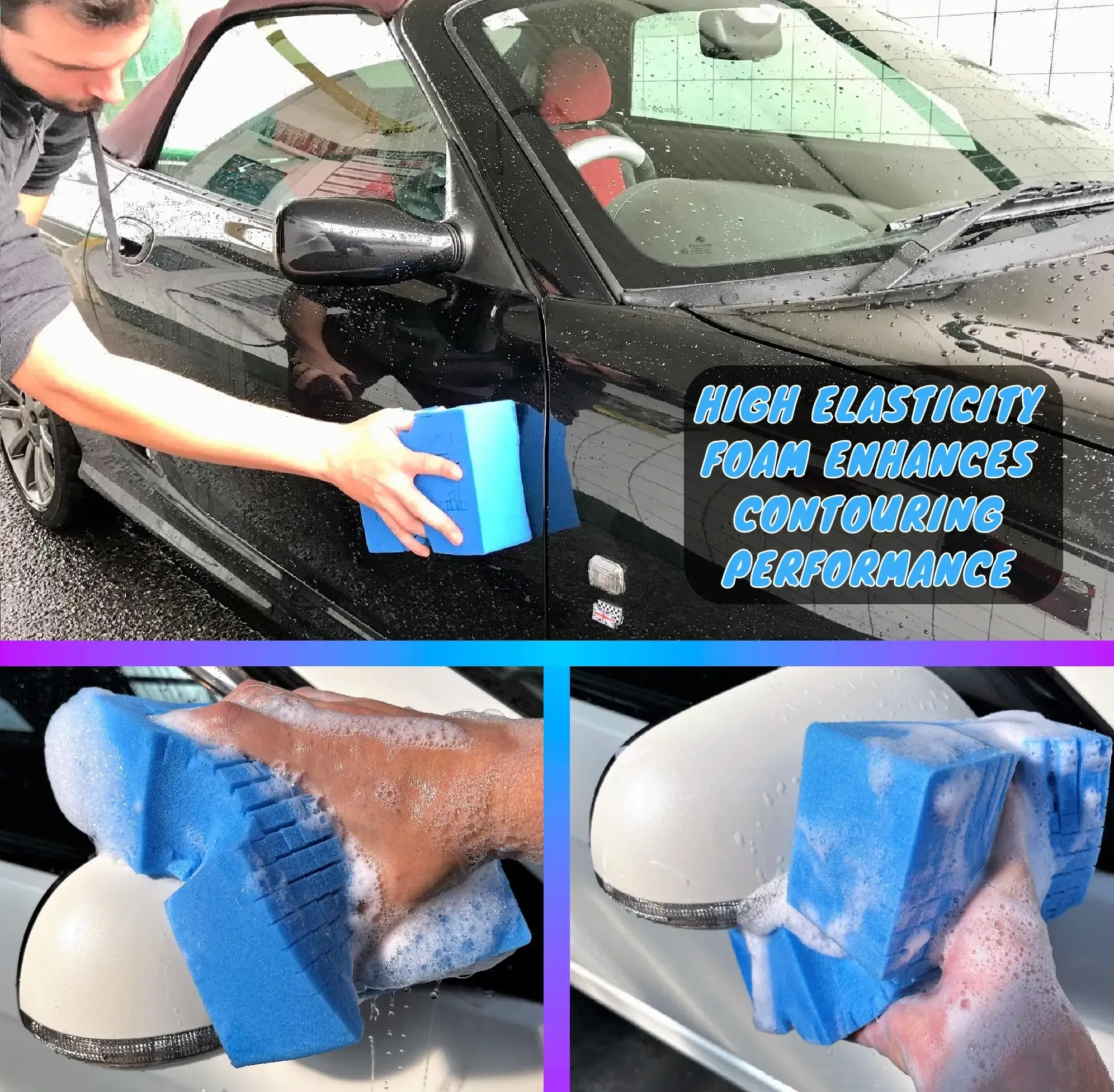 Éponge de lavage pour voiture à grandes alvéoles en mousse souple, absorbante et anti-rayures, avec prise en main facile 3