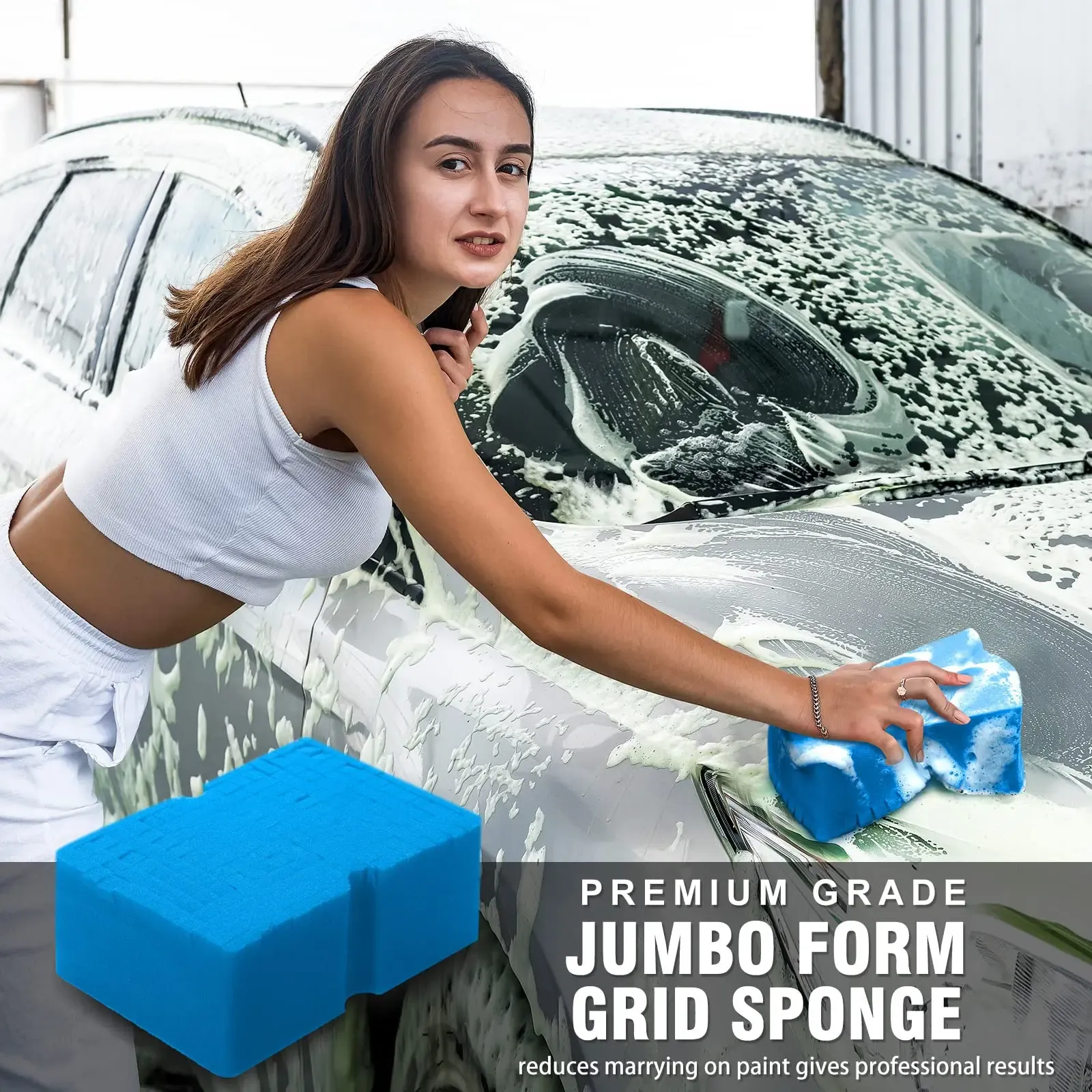 Éponge de lavage pour voiture à grandes alvéoles en mousse souple, absorbante et anti-rayures, avec prise en main facile 4