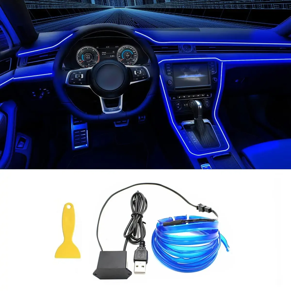 Bande lumineuse LED flexible pour habitacle de voiture, éclairage d'ambiance USB, 5 m