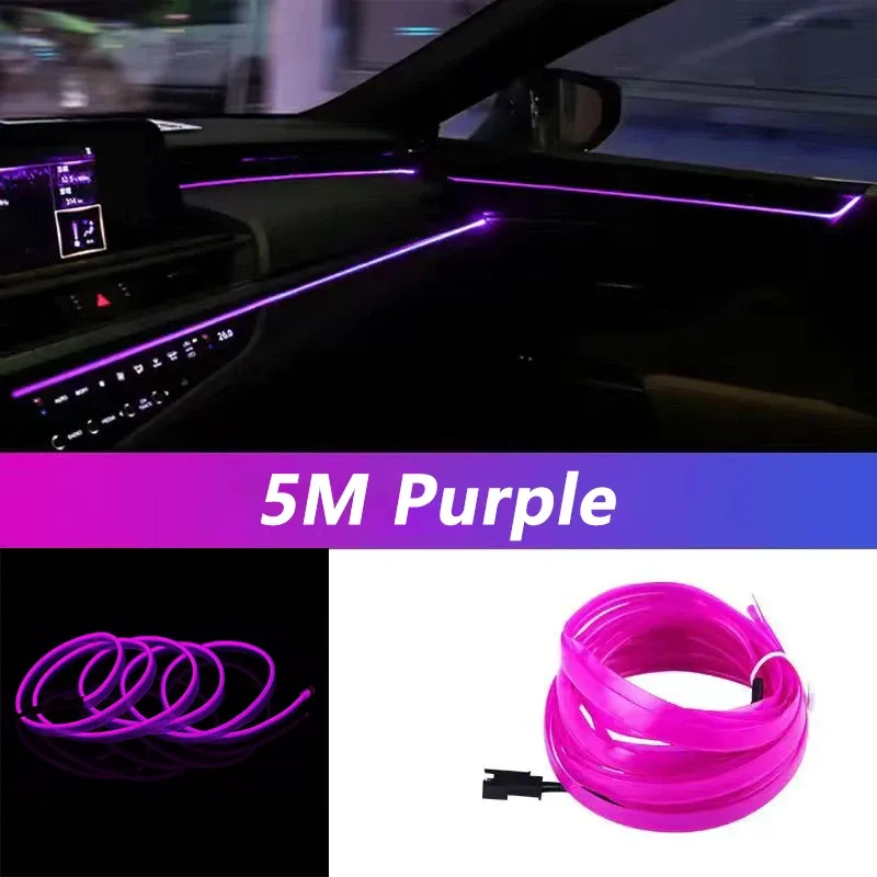 Bande lumineuse LED flexible pour habitacle de voiture, éclairage d'ambiance USB, 5 m 7