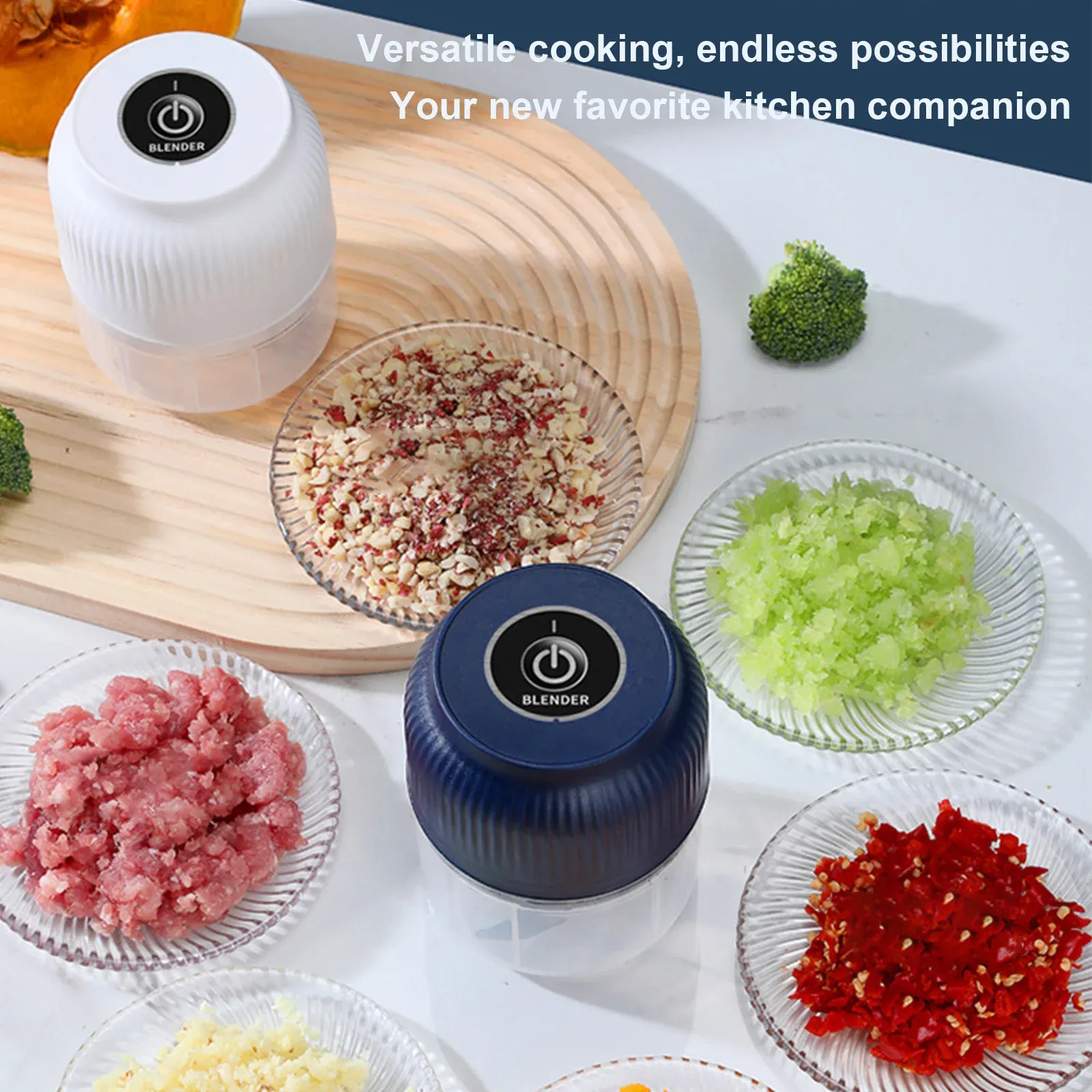 Hachoir électrique portable sans fil 300 ml pour légumes, ail, noix, piments, oignons, viande hachée et épices 2